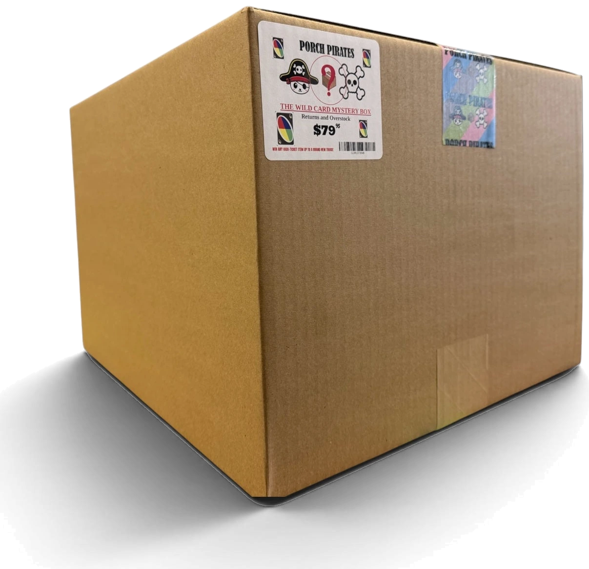 A Porch Pirates Wild Card mystery box, sealed with Wild Card tape